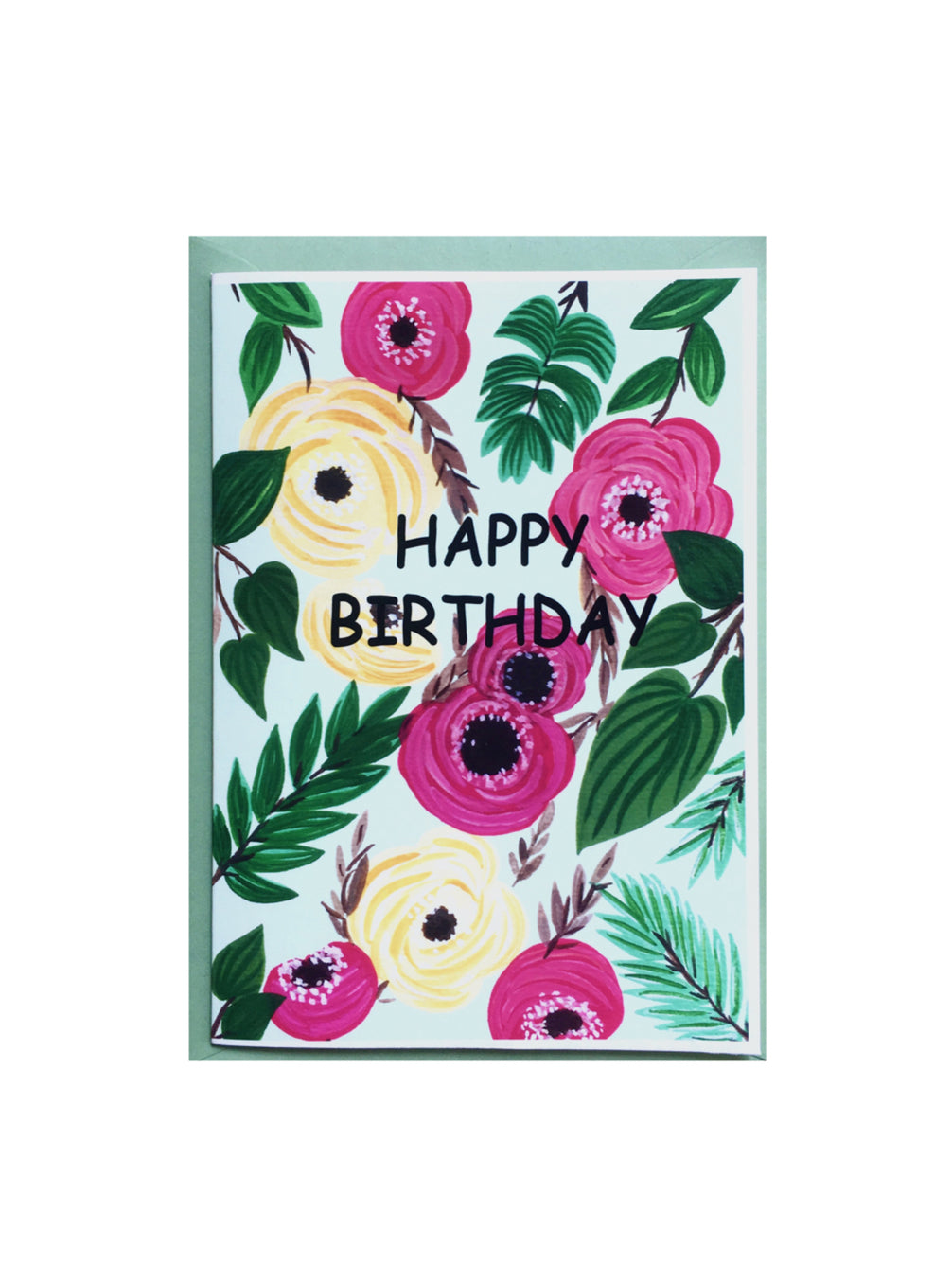 Pink Green Roses | Birthday Card