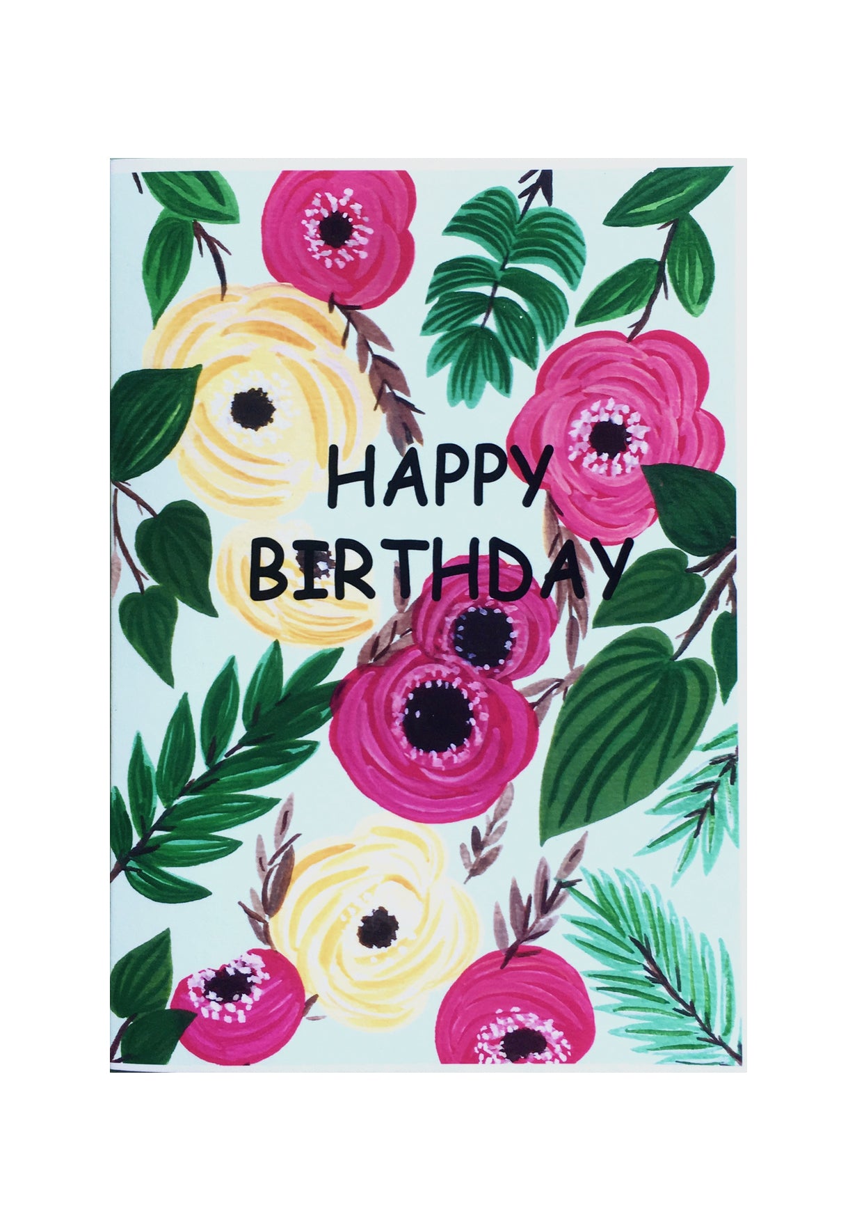 Pink Green Roses | Birthday Card