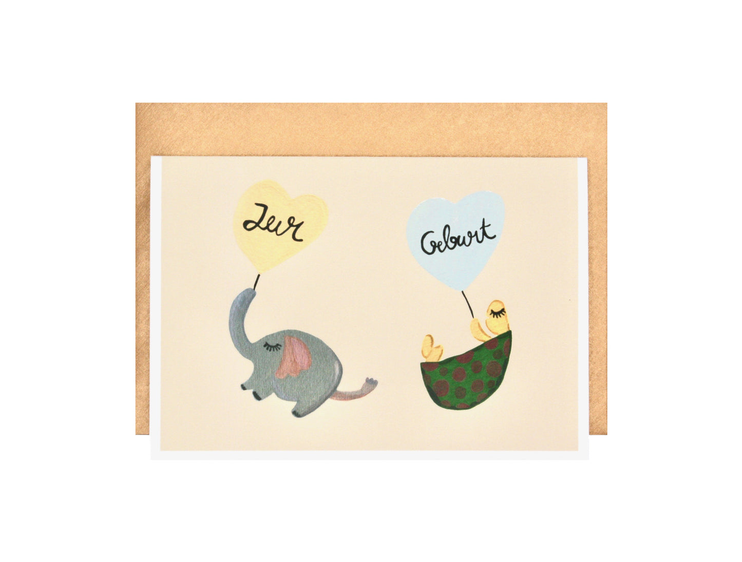 Sleeping Baby Elephant & Turtle | New Baby Card