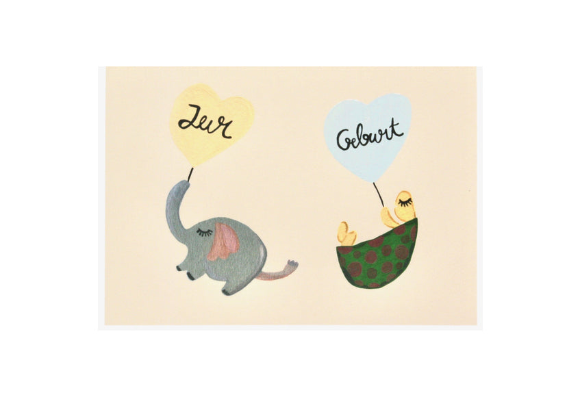 Sleeping Baby Elephant & Turtle | New Baby Card