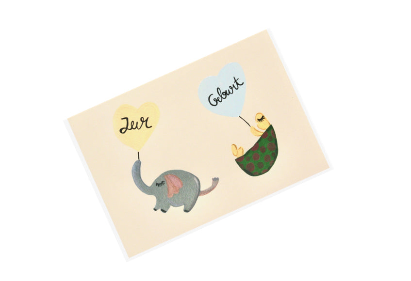 Sleeping Baby Elephant & Turtle | New Baby Card