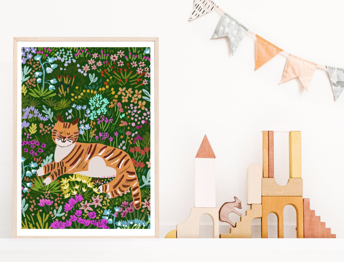 Cat in The Wild Flower Field | Animal-Children Room Poster