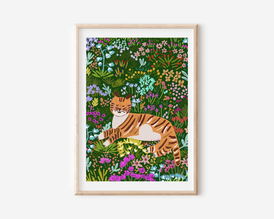 Cat in The Wild Flower Field | Animal-Children Room Poster